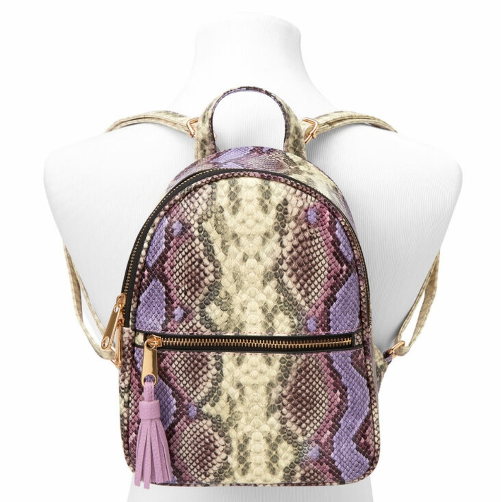Icing Purple Faux Snakeskin Small Backpack - Picture 3 of 7